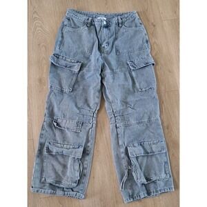 Riley & James Cargo Jeans Women's L Wide Leg Light Wash Y2K Utility Denim 32x28"